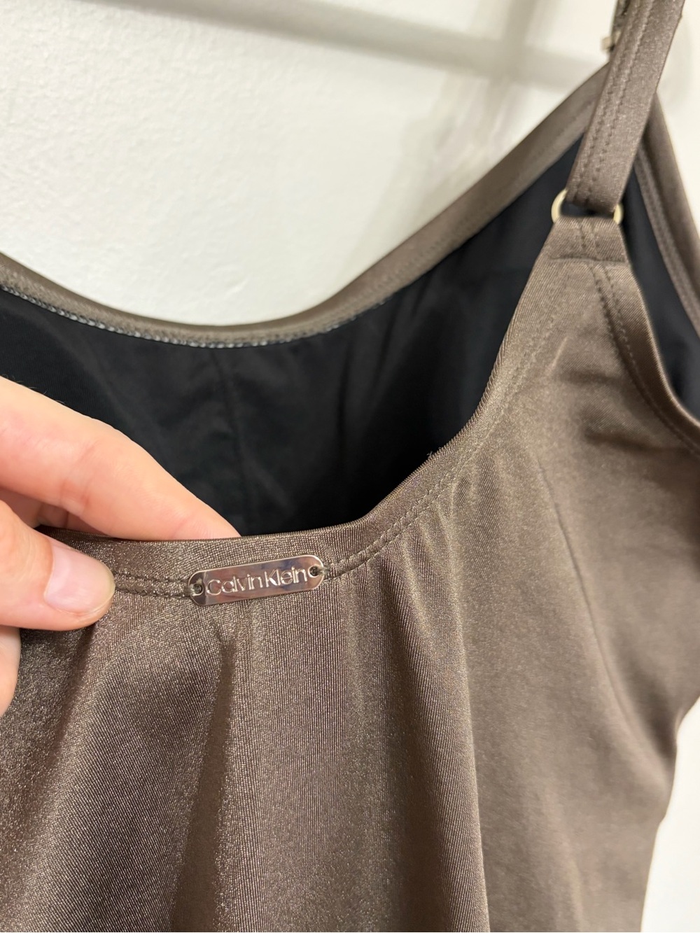Calvin Klein Swim Ruched Side One Piece Swimsuit in Bronze Shimmer - Size 10 - Picture 4 of 8
